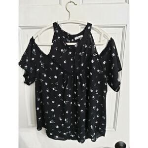 Floral Whimsigoth womens L romantic top lightweight peekaboo shoulder dark fairy